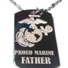 Military Dog Tag Metal Chain Necklace - Proud Marine Corps Father USMC Logo