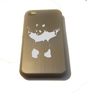 Random Weirdness Panda Bear Gun Logo - FITS iPhone 4 / 4s Aluminum Silver Case