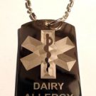 Military Dog Tag Metal Chain Necklace - Medical Emergency Dairy Allergy Logo