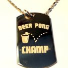 Military Dog Tag Metal Chain Necklace - Beer Pong College Drinking Game Champ