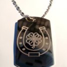 Military Dog Tag Metal Chain Necklace - Lucky Celtic Clover Horse Shoe Horseshoe