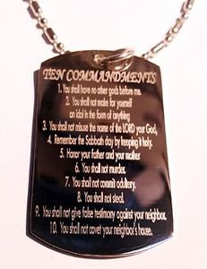 TEN Commandments From Jesus Christian Christ - Dog Tag w/ Metal Chain Necklace