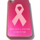 Breast Cancer Survivor Ribbon Engraved - FITS iPhone 4 / 4s Aluminum Pink Case