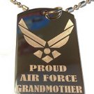 Military Dog Tag Metal Chain Necklace - Proud Air Force Grandmother USAF Wings