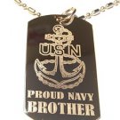Military Dog Tag Metal Chain Necklace - United States Proud Navy Brother USN