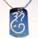 Military Dog Tag Metal Chain Necklace - Hindu Lord Ganesh Statue Idol Aum Om