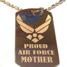 Military Dog Tag Metal Chain Necklace - Proud Air Force Mother USAF Wings Logo