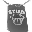 Military Dog Tag Metal Chain Necklace - Stud Muffin Picture Funny Novelty Logo