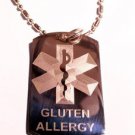 Military Dog Tag Metal Chain Necklace - Medical Emergency Gluten Allergy Logo