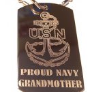 Military Dog Tag Metal Chain Necklace - United States Proud Navy Grandmother USN