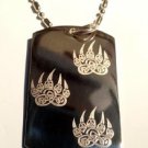 Military Dog Tag Metal Chain Necklace - Celtic Knot Weave Irish Bear Paw Walking