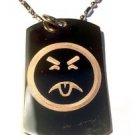 Military Dog Tag Metal Chain Necklace - Poison Yucky Smiley Face Logo Symbols