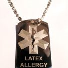 Military Dog Tag Metal Chain Necklace - Medical Emergency Latex Allergy Logo