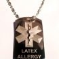 Military Dog Tag Metal Chain Necklace - Medical Emergency Latex Allergy Logo