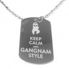 Military Dog Tag Metal Chain Necklace - Keep Calm and Gangnam Style Korean Rap