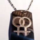 Military Dog Tag Metal Chain Necklace - Lesbian Female Female Pride Gay Logo