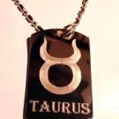 Military Dog Tag Metal Chain Necklace - Celtic Zodiac Sign Taurus Bull Horns