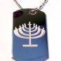 Military Dog Tag Metal Chain Necklace - Menora Candle Stand Hanukkah Jewish