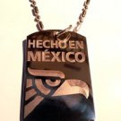 Military Dog Tag Metal Chain Necklace - Hecho in Mexico Eagle Logo Symbol