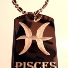 Military Dog Tag Metal Chain Necklace - Celtic Zodiac Signs Sign Pisces Symbol