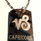 Military Dog Tag Metal Chain Necklace - Celtic Zodiac Signs Sign Capricorn