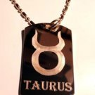 Celtic Zodiac Astrology Sign Taurus Bull Horns - Dog Tag w/ Metal Chain Necklace