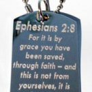 Ephesians 2:8 Biblical Christian Bible Verse  - Dog Tag w/ Metal Chain Necklace