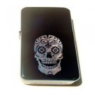 Vector Custom Engraved Butane Lighter - Sugar Skull Tattoo Logo Blue Sparkle ICE