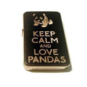 Vector Custom Engraved Butane Lighter - Keep Calm and Love Pandas Bear Logo