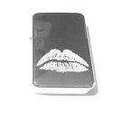 Vector Custom Engraved Butane Lighter - Sexy Woman's Lips Kissing Logo Silver