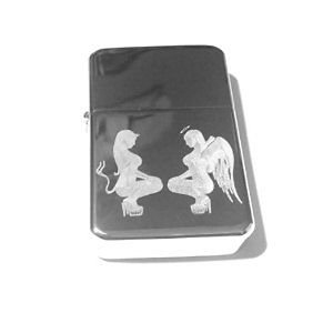 Vector Custom Engraved Butane Lighter - Sexy Devil Angel Stripper Babe Squating