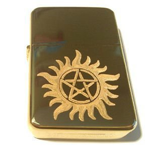 Vector Custom Engraved Butane Lighter - Flaming Sun Pentagram Anti Demon Demonic