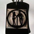 Southern Cowboy & Cowgirl Standing Silhouette - Dog Tag w/ Metal Chain Necklace