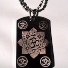 Hindu Om Lotus Flower Religious 5 Symbol - Dog Tag w/ Metal Chain Necklace