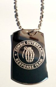 Zombie Outbreak Response Team Grenade Skull - Dog Tag w/ Metal Chain Necklace