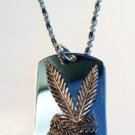 Weed POT Leaf Marijuana Peace Pewter Emblem  - Dog Tag w/ Metal Chain Necklace