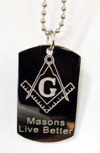Masonic Masons Logo Live Better Text & Logo - Dog Tag w/ Metal Chain Necklace