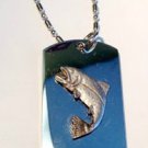 Fish Fishing Bass Wide Mouth Pewter Emblem  - Dog Tag w/ Metal Chain Necklace