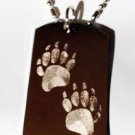 Bear Forest Animal Foot Print Paws Walking  - Dog Tag w/ Metal Chain Necklace