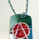 Anarchy Hand Painted Red Pewter Emblem  - Dog Tag w/ Metal Chain Necklace