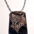 Celtic Cougar Feline Cat Animal Head Bust - Dog Tag w/ Metal Chain Necklace