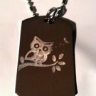 Wise OWL Bird Animal Sitting on Tree Branch  - Dog Tag w/ Metal Chain Necklace