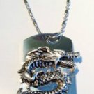 Mystical Fantasy Dragon S Shape Pewter Emblem  - Dog Tag w/ Metal Chain Necklace