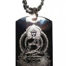 Buddha Sitting on Lotus Leaf Buddhism Logo  - Dog Tag w/ Metal Chain Necklace