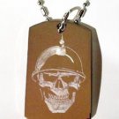 Soilder Skull Helmet Biker Death Grim Reaper - Dog Tag w/ Metal Chain Necklace