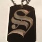 OLD English Font Initial Alphabet Letter S - Dog Tag w/ Metal Chain Necklace