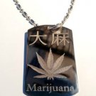 Kanji Japanese Weed Marijuana Pot Ganja Leaf - Dog Tag w/ Metal Chain Necklace