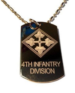 US Armed Forces 4th Infantry Division Shield - Dog Tag w/ Metal Chain Necklace