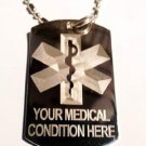 Medical Emergency Personalized Customized Logo - Dog Tag w/ Metal Chain Necklace