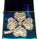 Vector Custom Crystal Emblem Butane Lighter - 4 Leaf Lucky Clover Prism Colors